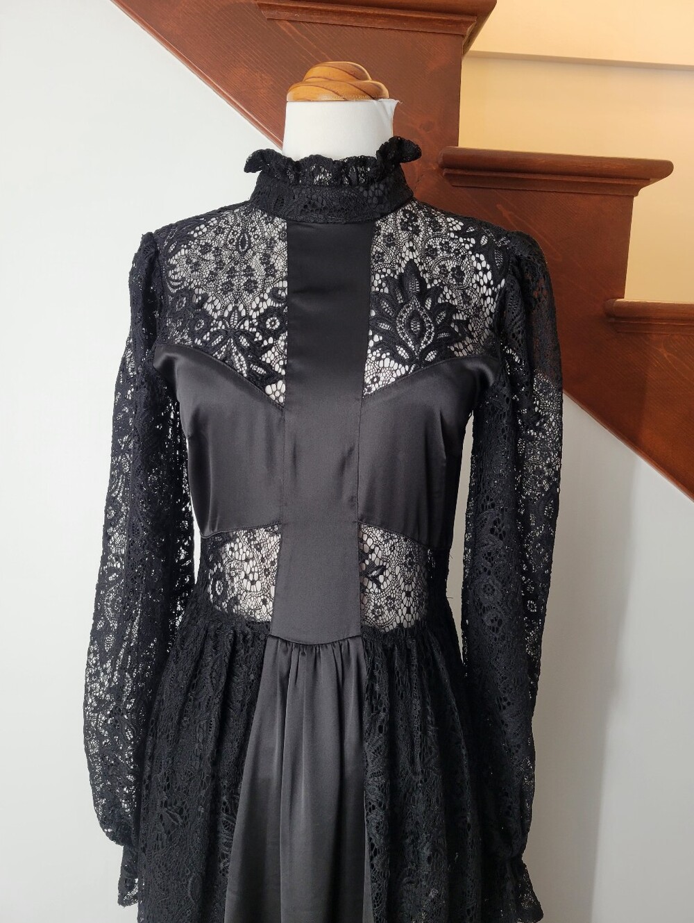 Blackmilk All Black Lace High Neck Cross Inlay Dress Size 10 M - Picture 5 of 7